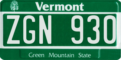 VT license plate ZGN930