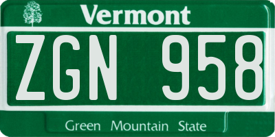 VT license plate ZGN958