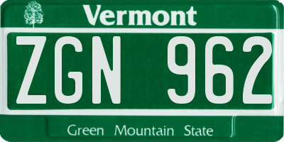 VT license plate ZGN962
