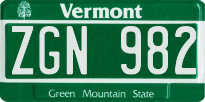 VT license plate ZGN982