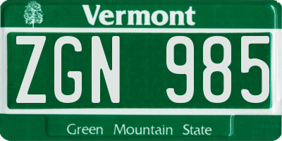 VT license plate ZGN985