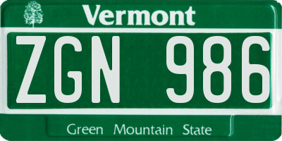 VT license plate ZGN986