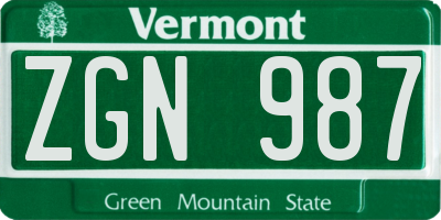 VT license plate ZGN987