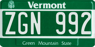 VT license plate ZGN992