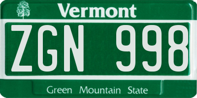 VT license plate ZGN998