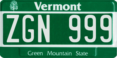 VT license plate ZGN999