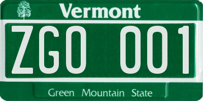 VT license plate ZGO001