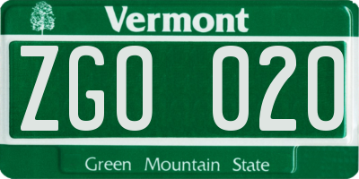 VT license plate ZGO020