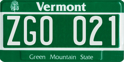 VT license plate ZGO021