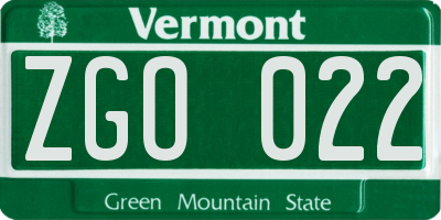 VT license plate ZGO022