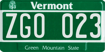 VT license plate ZGO023
