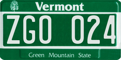 VT license plate ZGO024