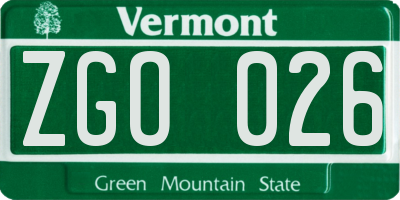 VT license plate ZGO026