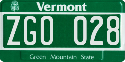 VT license plate ZGO028