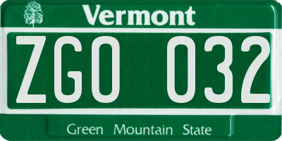 VT license plate ZGO032