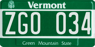 VT license plate ZGO034