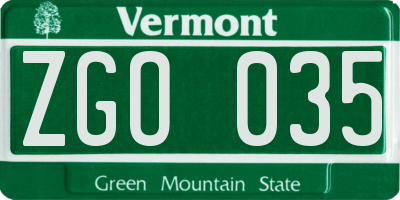 VT license plate ZGO035