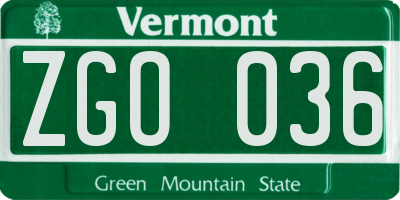 VT license plate ZGO036