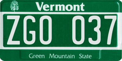 VT license plate ZGO037