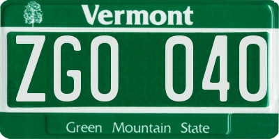 VT license plate ZGO040