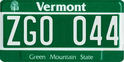 VT license plate ZGO044
