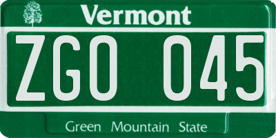 VT license plate ZGO045
