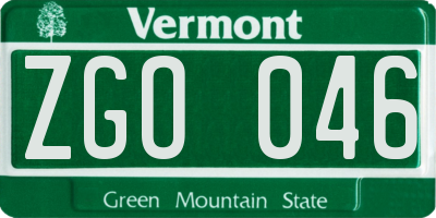 VT license plate ZGO046