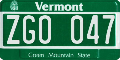 VT license plate ZGO047