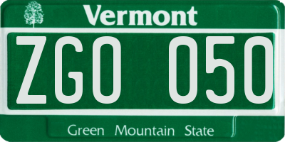 VT license plate ZGO050