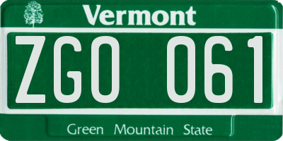 VT license plate ZGO061
