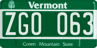 VT license plate ZGO063