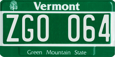 VT license plate ZGO064