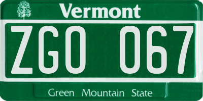 VT license plate ZGO067