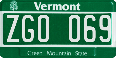 VT license plate ZGO069