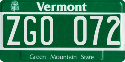 VT license plate ZGO072