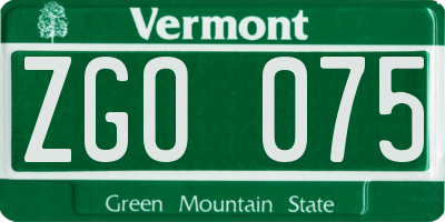 VT license plate ZGO075