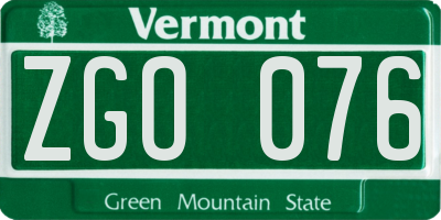 VT license plate ZGO076