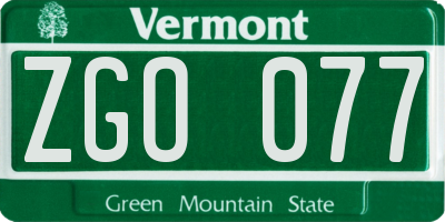 VT license plate ZGO077