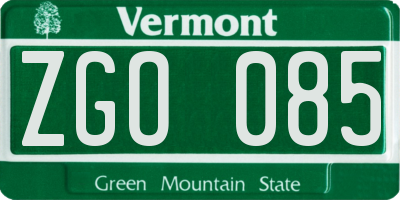 VT license plate ZGO085