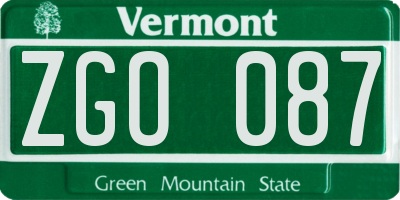 VT license plate ZGO087