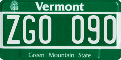 VT license plate ZGO090