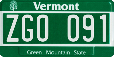 VT license plate ZGO091