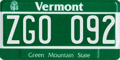 VT license plate ZGO092