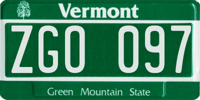 VT license plate ZGO097