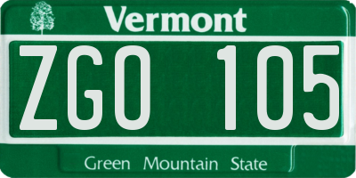 VT license plate ZGO105