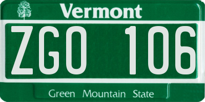 VT license plate ZGO106
