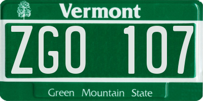 VT license plate ZGO107