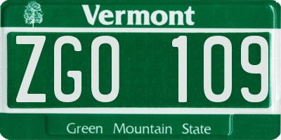 VT license plate ZGO109