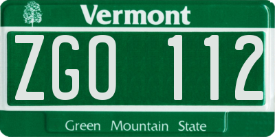 VT license plate ZGO112