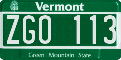 VT license plate ZGO113